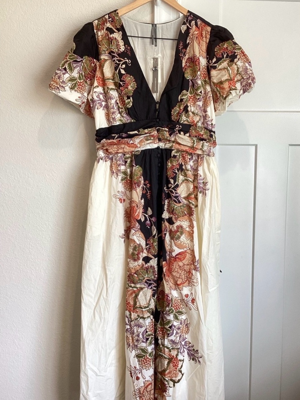 Anthropologie Katerina Button Front Floral Dress in Black and Cream - Picture 4 of 10